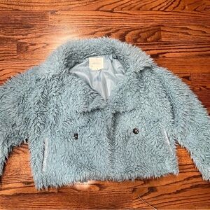 Anthropologie Plush Faux Fur Jacket - Light Blue